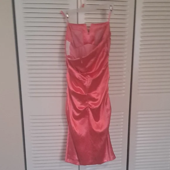 Buy One Dress Get Another Free   Le chateau Coral Satin Midi Slip Dress - Picture 3 of 5